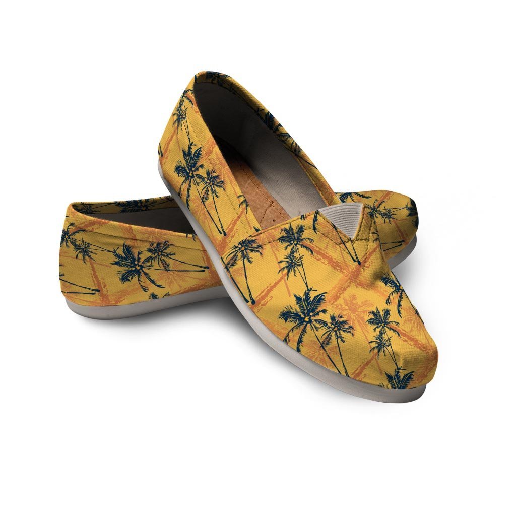 Yellow Palm Tree Hawaiian Print Canvas Shoes-grizzshop