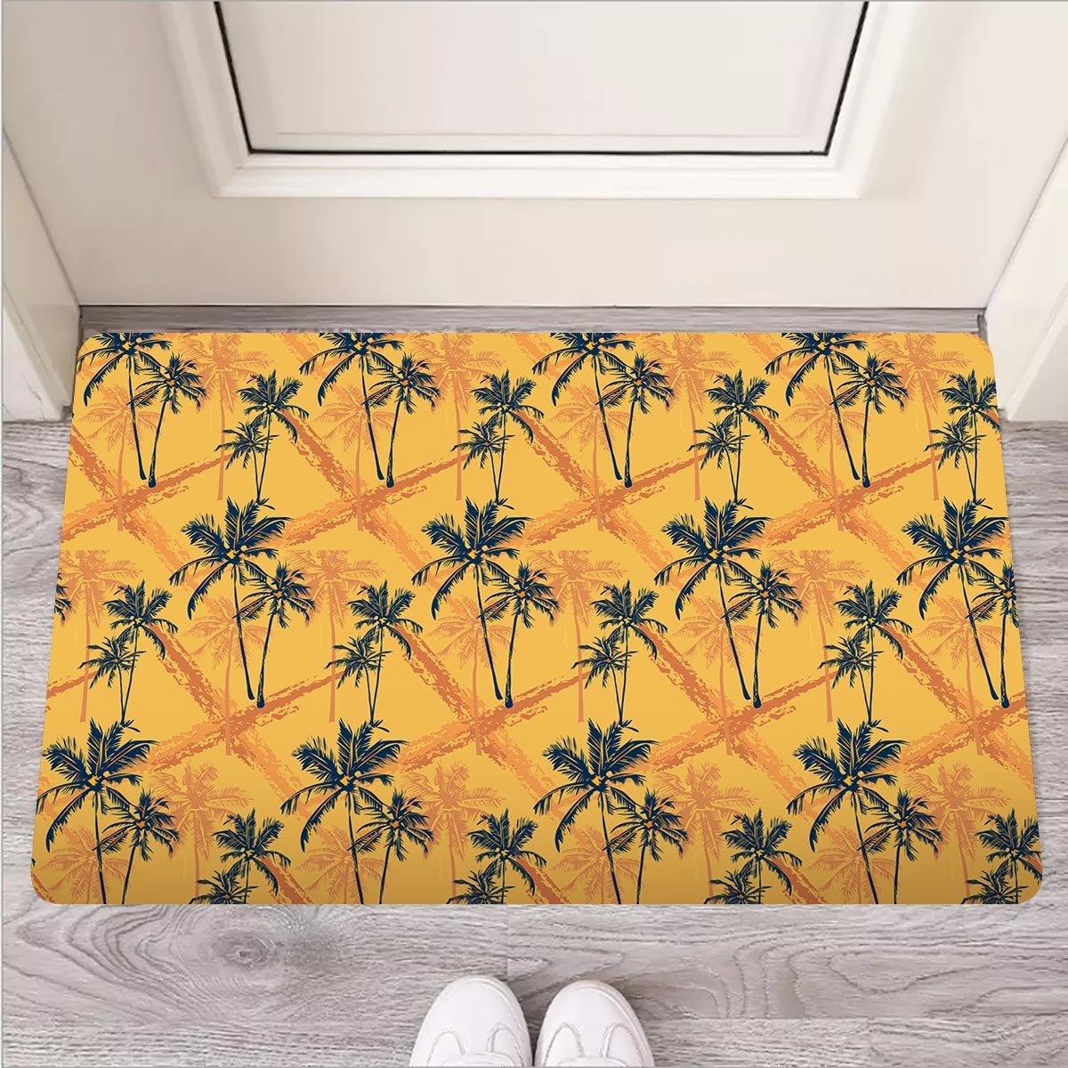 Yellow Palm Tree Hawaiian Print Door Mat-grizzshop