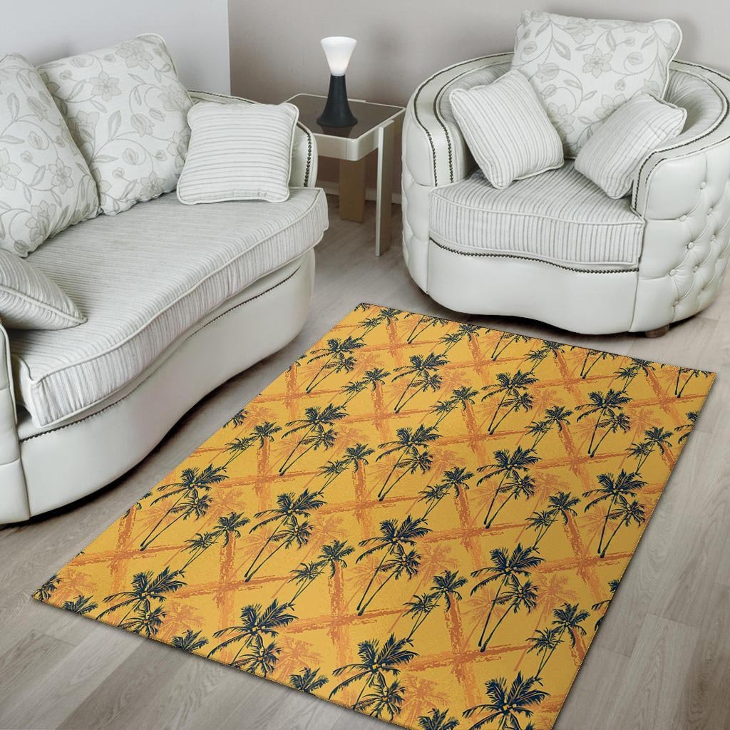 Yellow Palm Tree Hawaiian Print Floor Mat-grizzshop