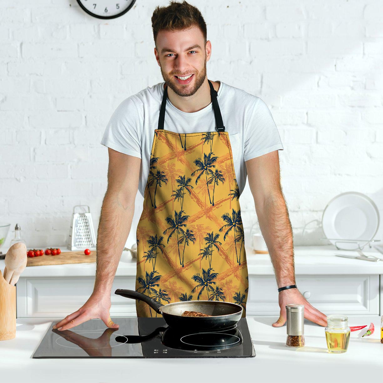 Yellow Palm Tree Hawaiian Print Men's Apron-grizzshop