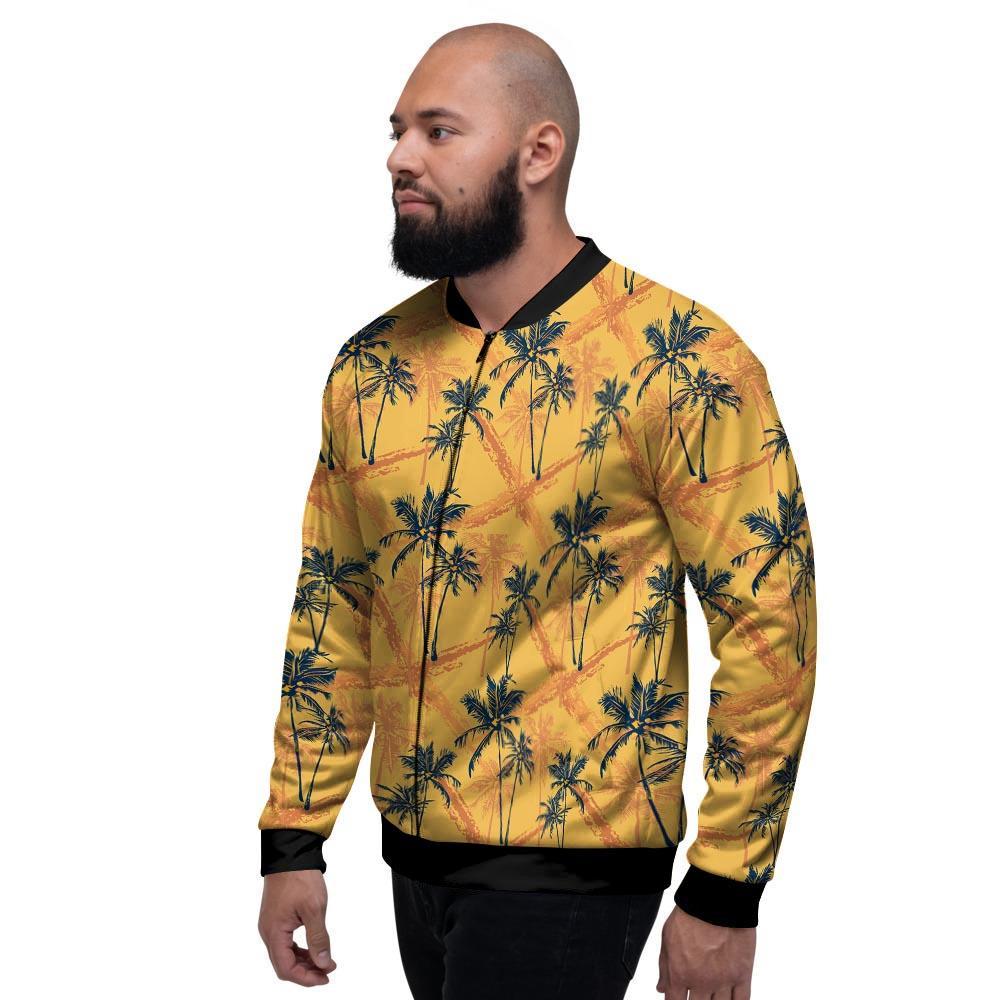 Yellow Palm Tree Hawaiian Print Men's Bomber Jacket-grizzshop