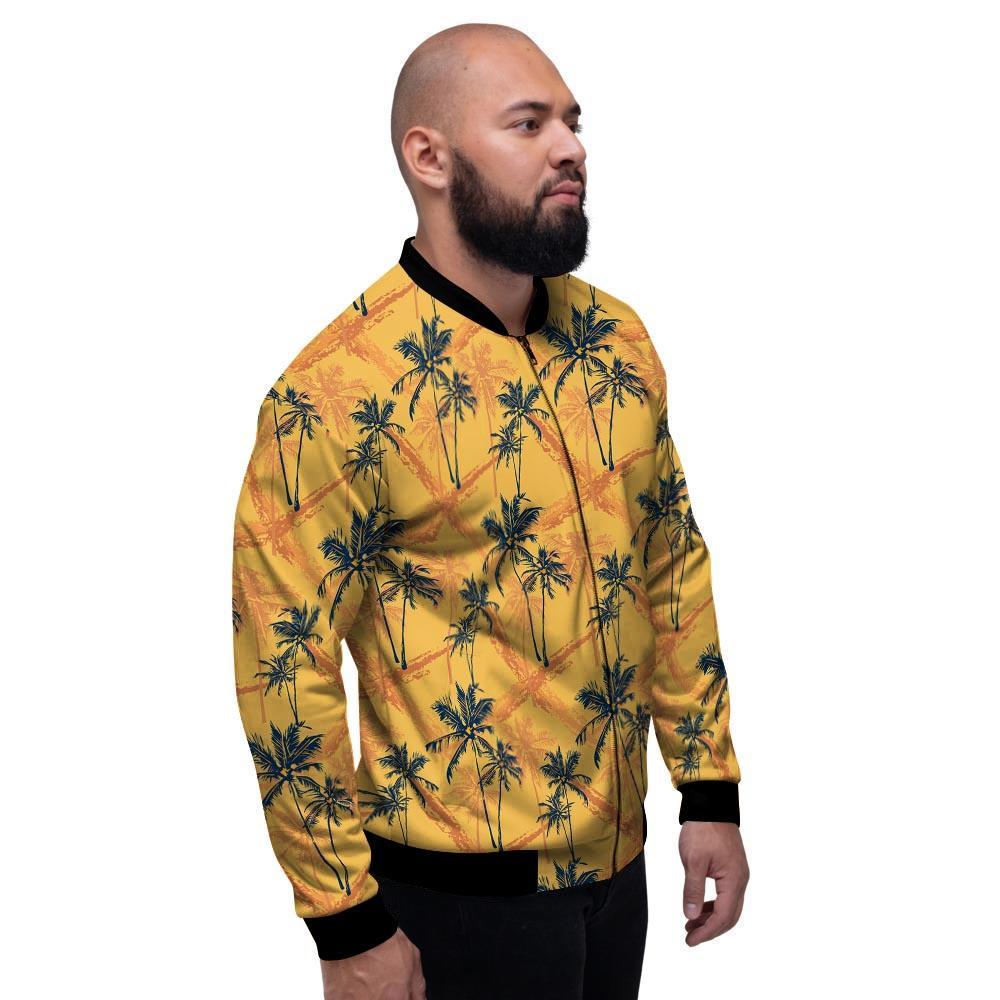 Yellow Palm Tree Hawaiian Print Men's Bomber Jacket-grizzshop