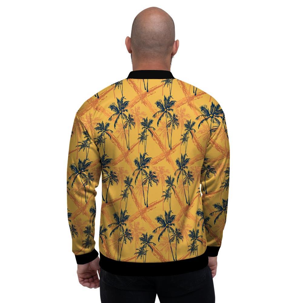 Yellow Palm Tree Hawaiian Print Men's Bomber Jacket-grizzshop