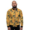 Yellow Palm Tree Hawaiian Print Men's Bomber Jacket-grizzshop