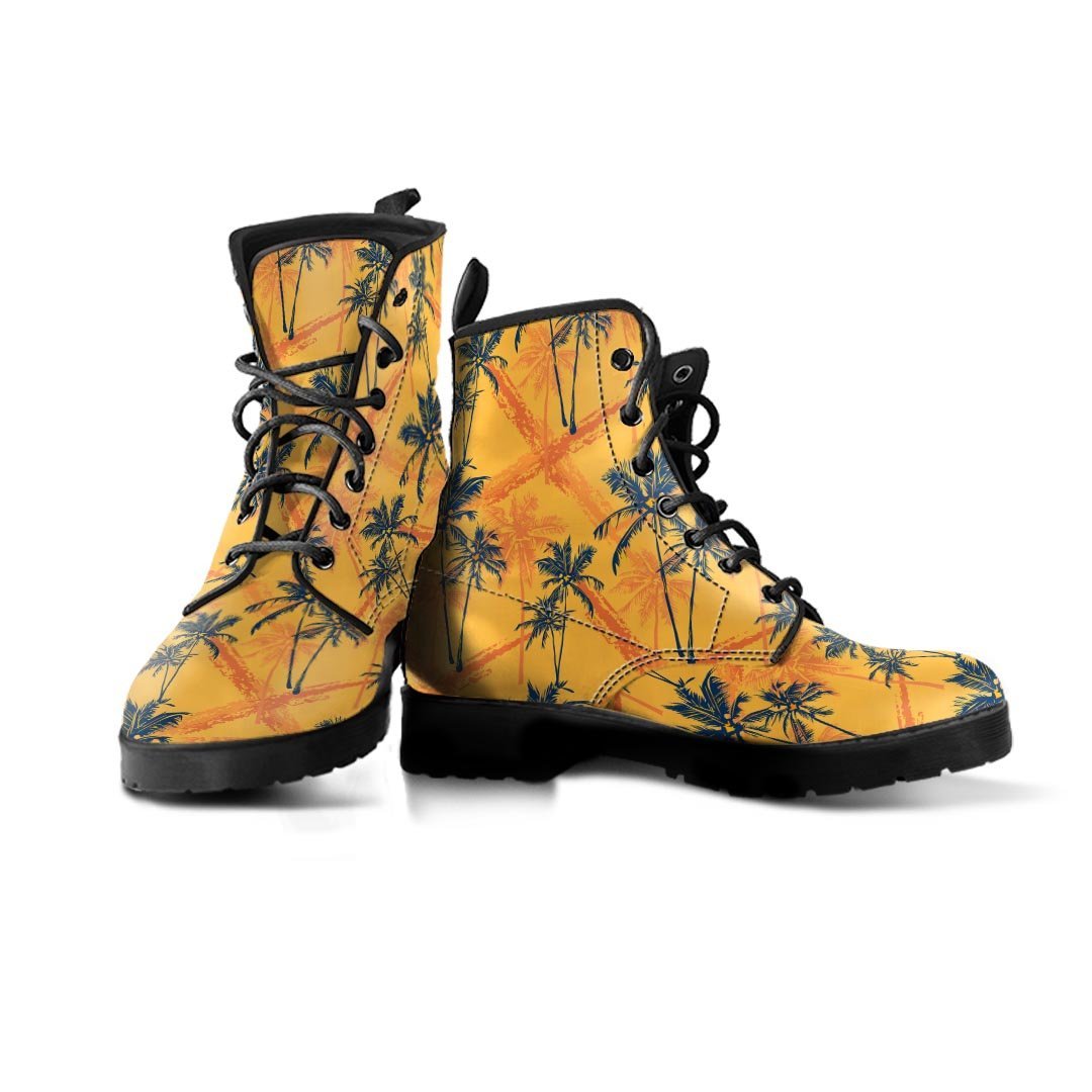 Yellow Palm Tree Hawaiian Print Men's Boots-grizzshop