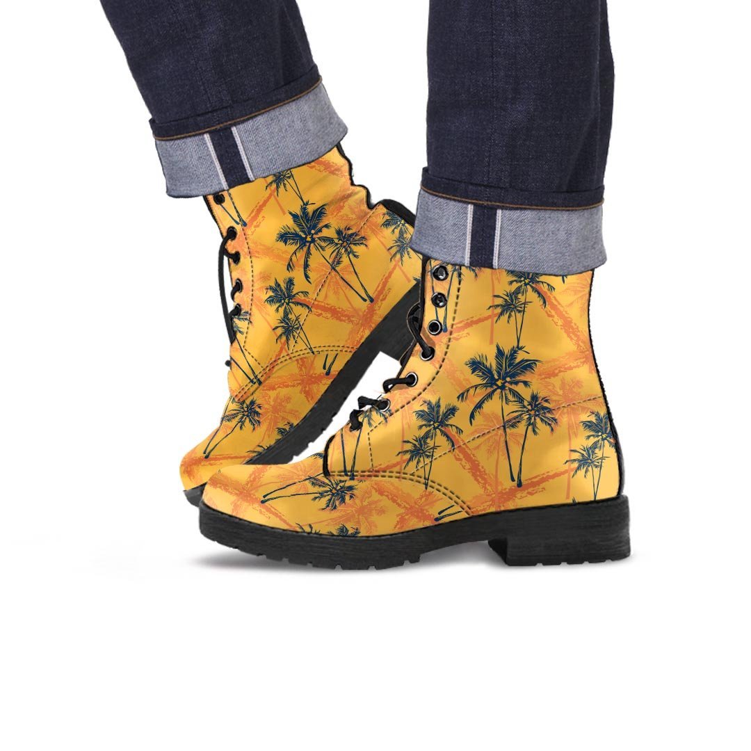 Yellow Palm Tree Hawaiian Print Men's Boots-grizzshop