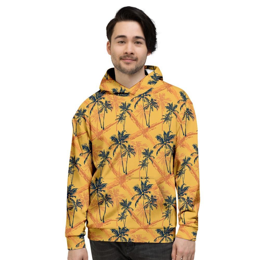 Yellow Palm Tree Hawaiian Print Men's Hoodie-grizzshop