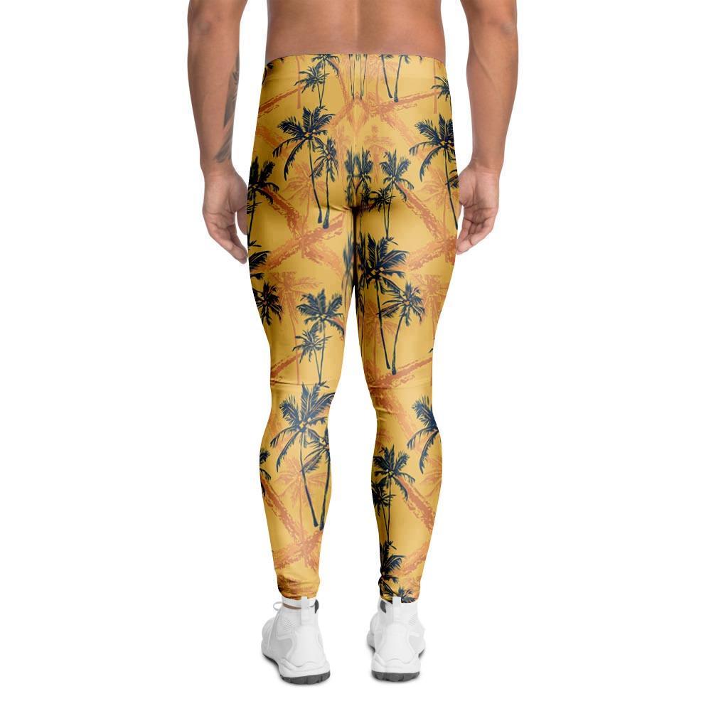 Yellow Palm Tree Hawaiian Print Men's Leggings-grizzshop