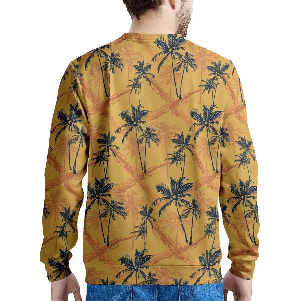 Yellow Palm Tree Hawaiian Print Men's Sweatshirt-grizzshop