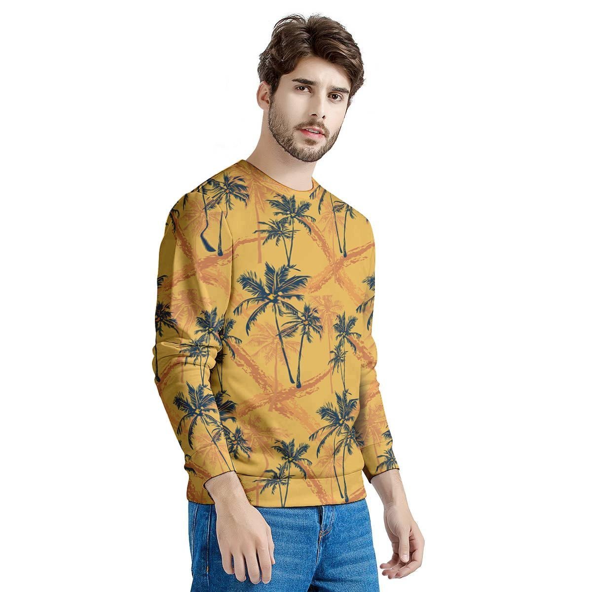 Yellow Palm Tree Hawaiian Print Men's Sweatshirt-grizzshop