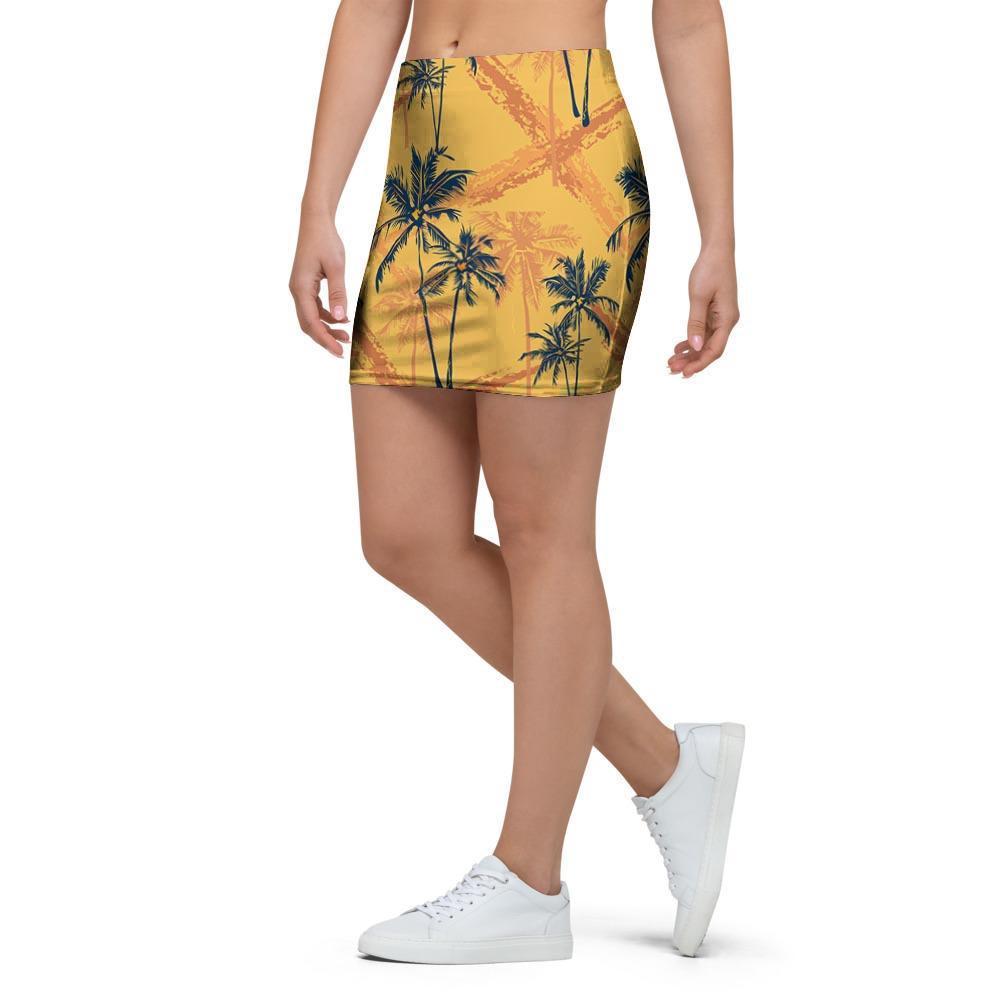 Yellow Palm Tree Hawaiian Print Mini Skirt-grizzshop