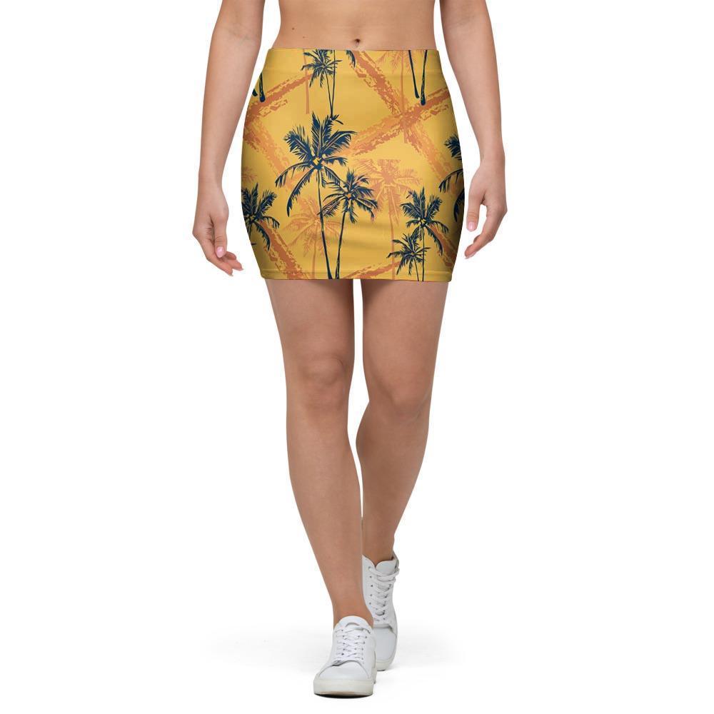 Yellow Palm Tree Hawaiian Print Mini Skirt-grizzshop