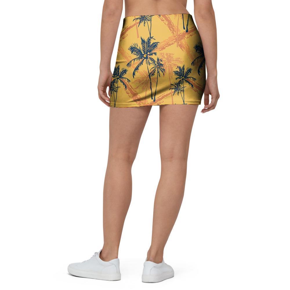 Yellow Palm Tree Hawaiian Print Mini Skirt-grizzshop