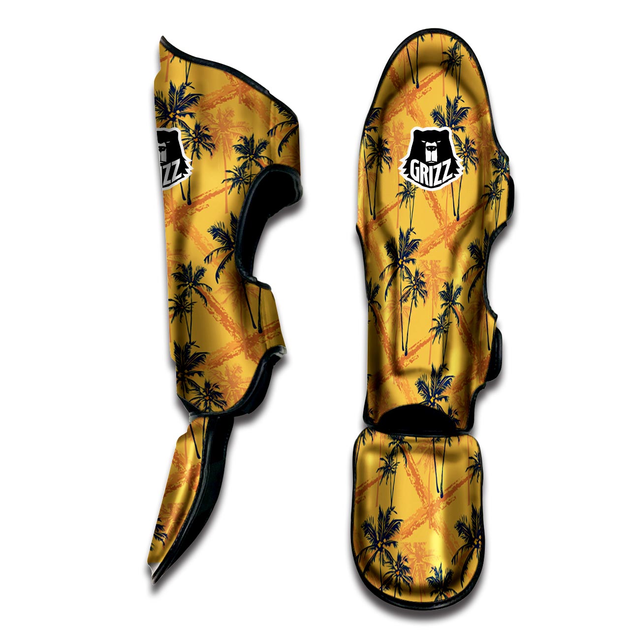 Yellow Palm Tree Hawaiian Print Muay Thai Shin Guard-grizzshop