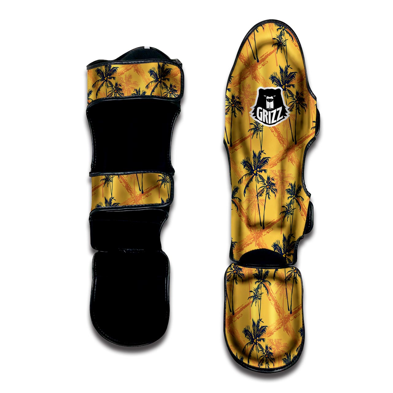 Yellow Palm Tree Hawaiian Print Muay Thai Shin Guard-grizzshop