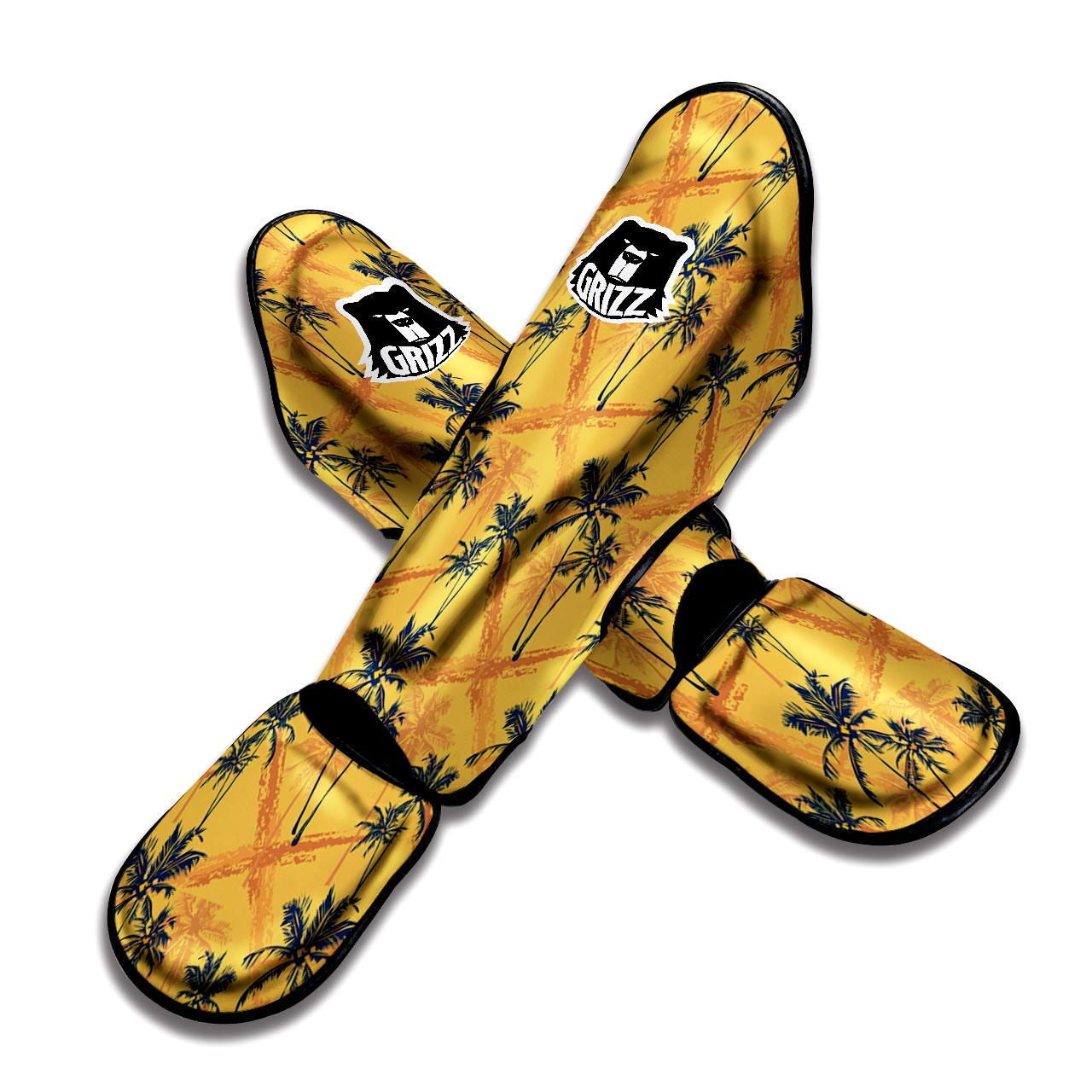 Yellow Palm Tree Hawaiian Print Muay Thai Shin Guard-grizzshop