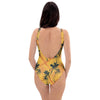 Yellow Palm Tree Hawaiian Print One Piece Swimsuite-grizzshop