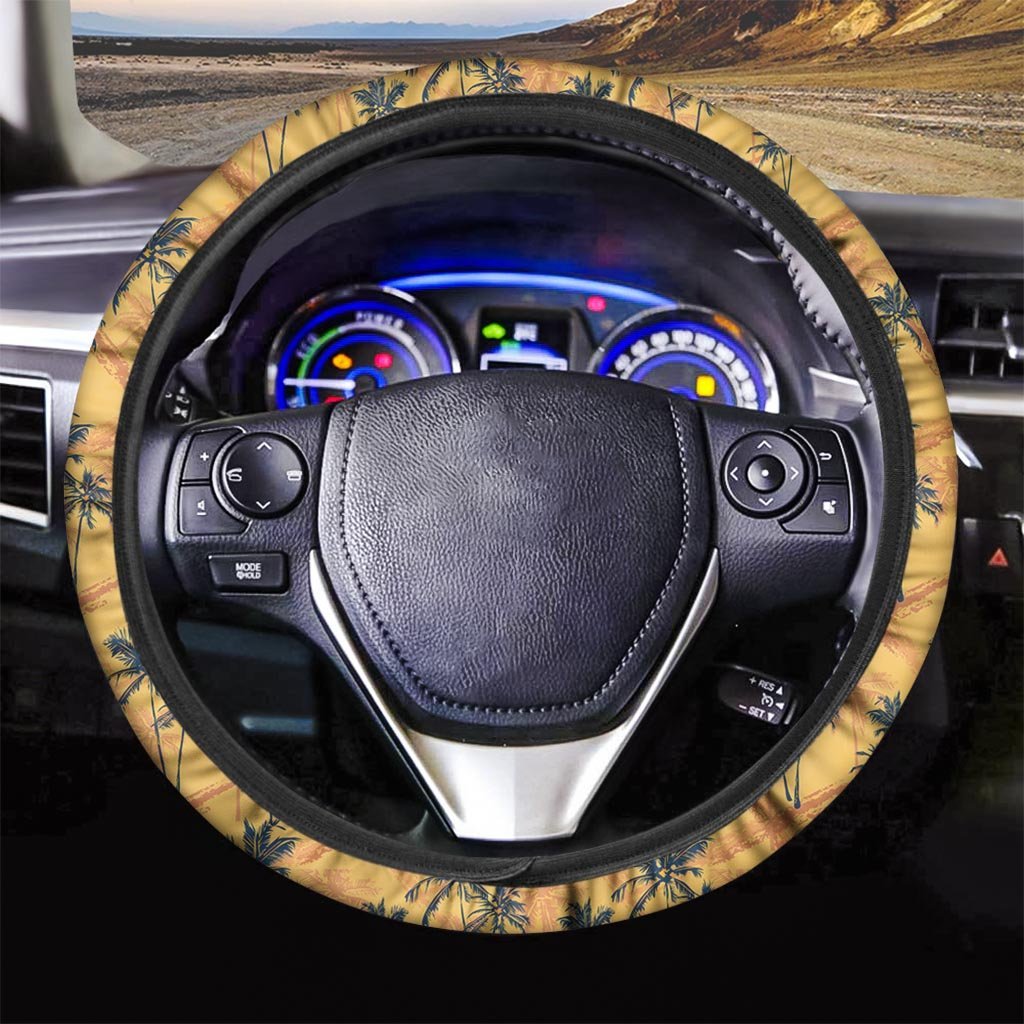 Yellow Palm Tree Hawaiian Print Steering Wheel Cover-grizzshop