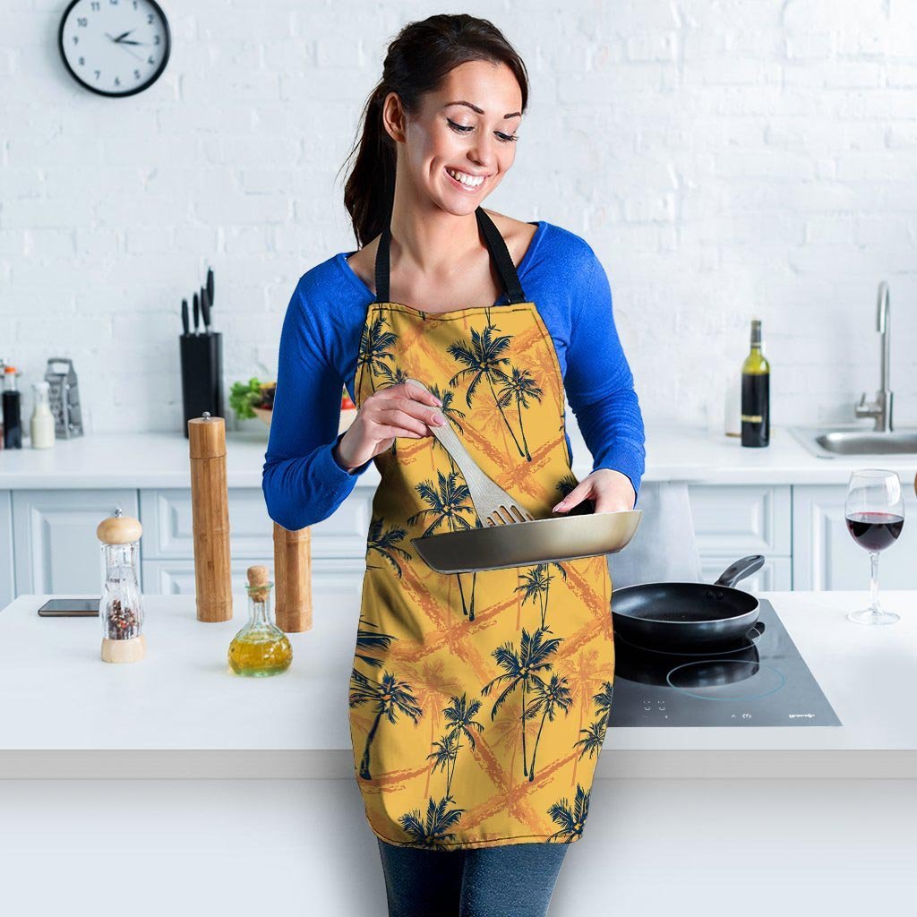 Yellow Palm Tree Hawaiian Print Women's Apron-grizzshop