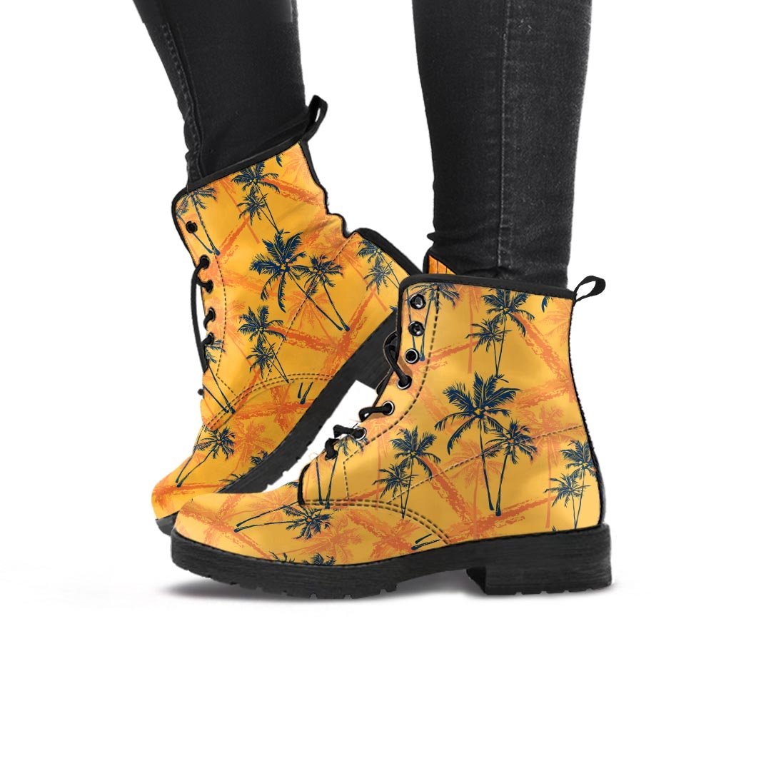 Yellow Palm Tree Hawaiian Print Women's Boots-grizzshop