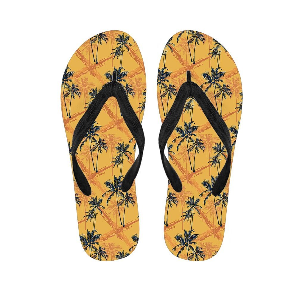 Yellow Palm Tree Hawaiian Print Women's Flip Flops-grizzshop