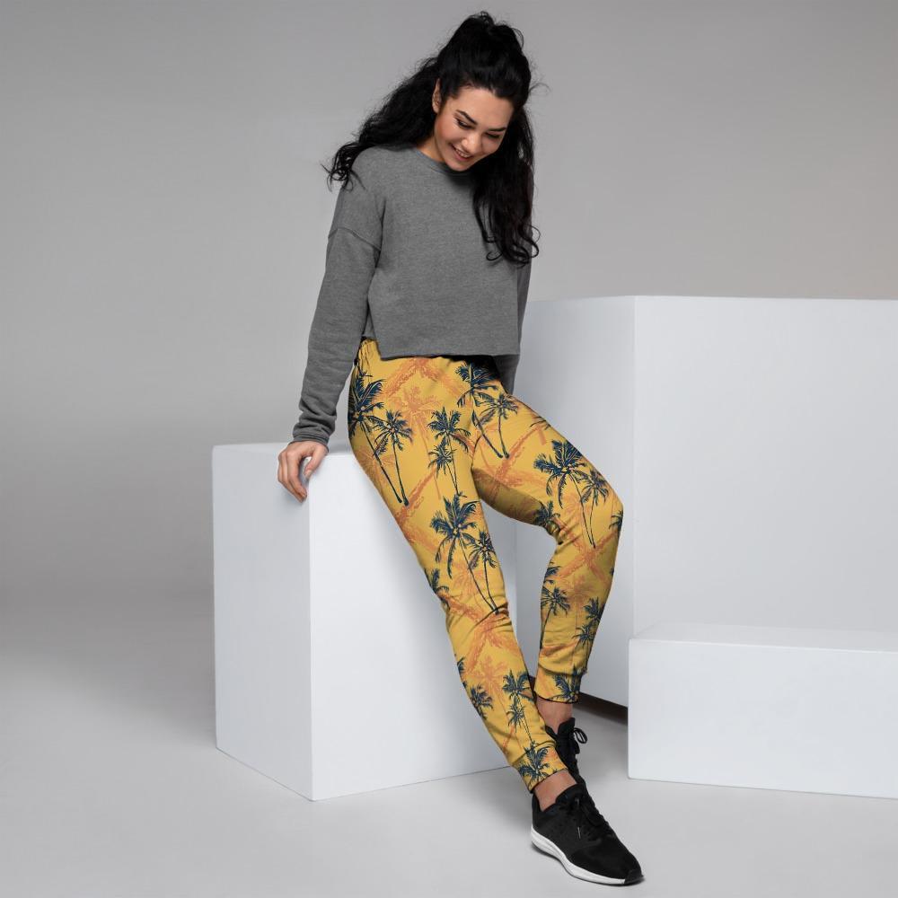 Yellow Palm Tree Hawaiian Print Women's Joggers-grizzshop