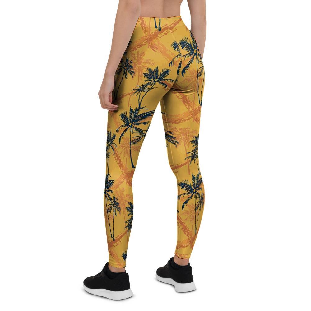 Yellow Palm Tree Hawaiian Print Women's Leggings-grizzshop