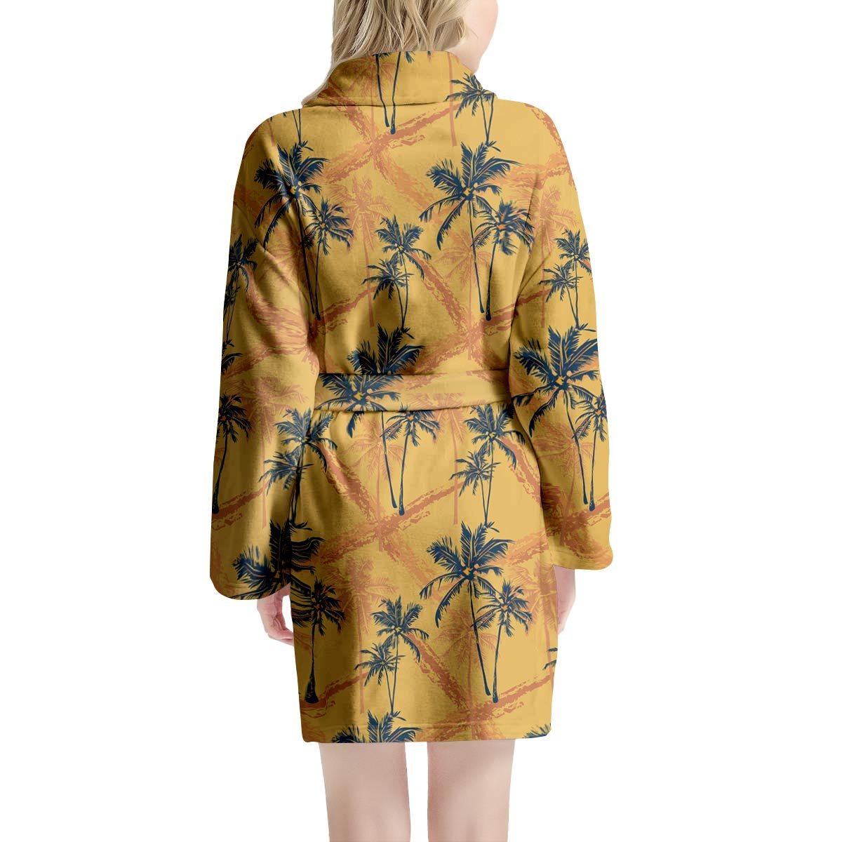 Yellow Palm Tree Hawaiian Print Women's Robe-grizzshop