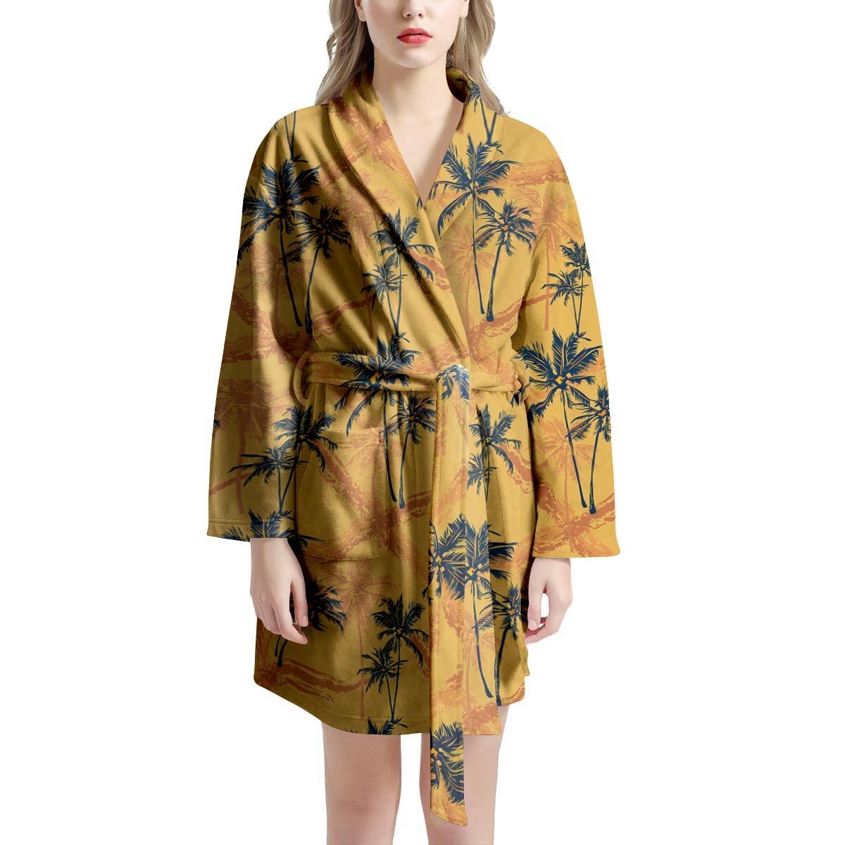 Yellow Palm Tree Hawaiian Print Women's Robe-grizzshop