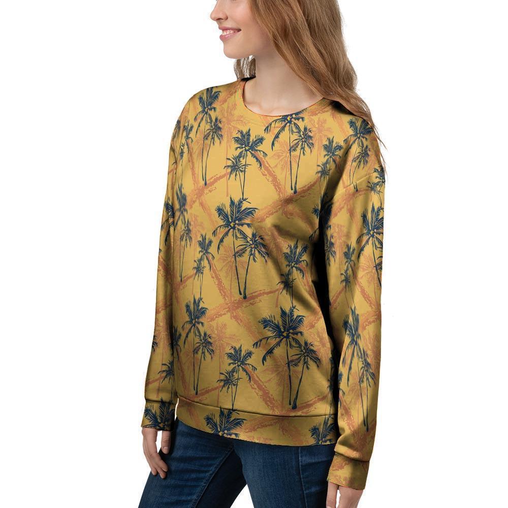 Yellow Palm Tree Hawaiian Print Women's Sweatshirt-grizzshop