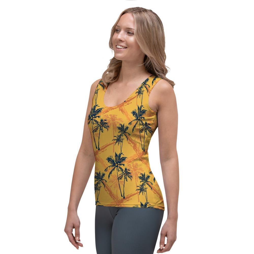 Yellow Palm Tree Hawaiian Print Women's Tank Top-grizzshop