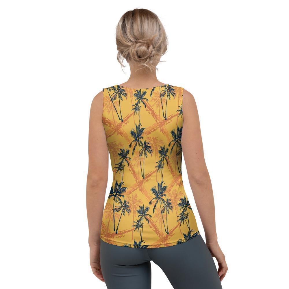 Yellow Palm Tree Hawaiian Print Women's Tank Top-grizzshop
