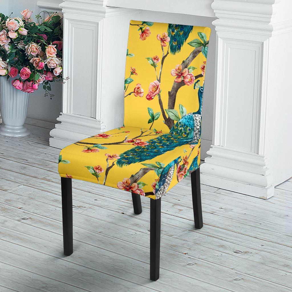 Yellow Peacock Floral Pattern Print Chair Cover-grizzshop