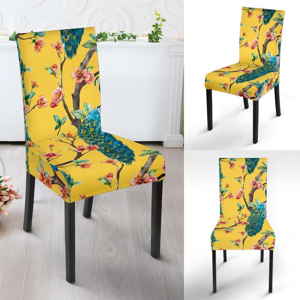 Yellow Peacock Floral Pattern Print Chair Cover-grizzshop