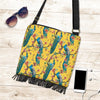 Yellow Peacock Floral Pattern Print Crossbody Bags-grizzshop