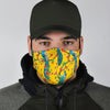 Yellow Peacock Floral Pattern Print Face Mask-grizzshop