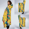 Yellow Peacock Floral Pattern Print Hooded Blanket-grizzshop