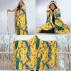 Yellow Peacock Floral Pattern Print Hooded Blanket-grizzshop