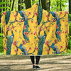 Yellow Peacock Floral Pattern Print Hooded Blanket-grizzshop