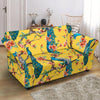 Yellow Peacock Floral Pattern Print Loveseat Cover-grizzshop