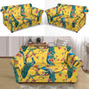 Yellow Peacock Floral Pattern Print Loveseat Cover-grizzshop