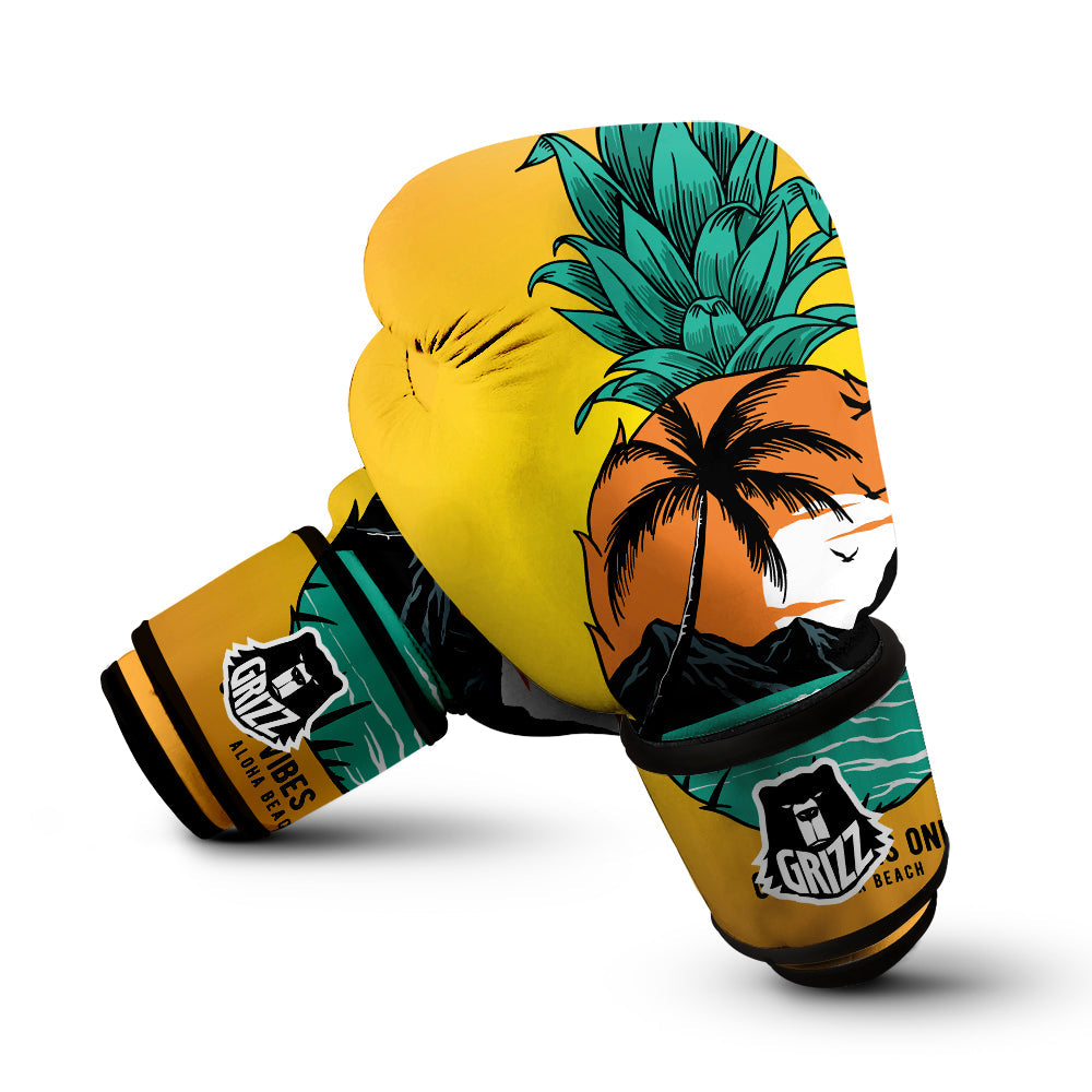Yellow Pineapple Aloha Tropical Island Print Boxing Gloves-grizzshop