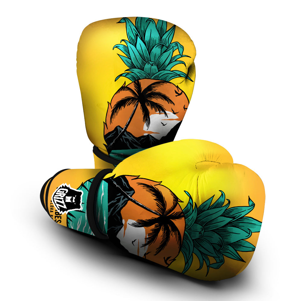 Yellow Pineapple Aloha Tropical Island Print Boxing Gloves-grizzshop