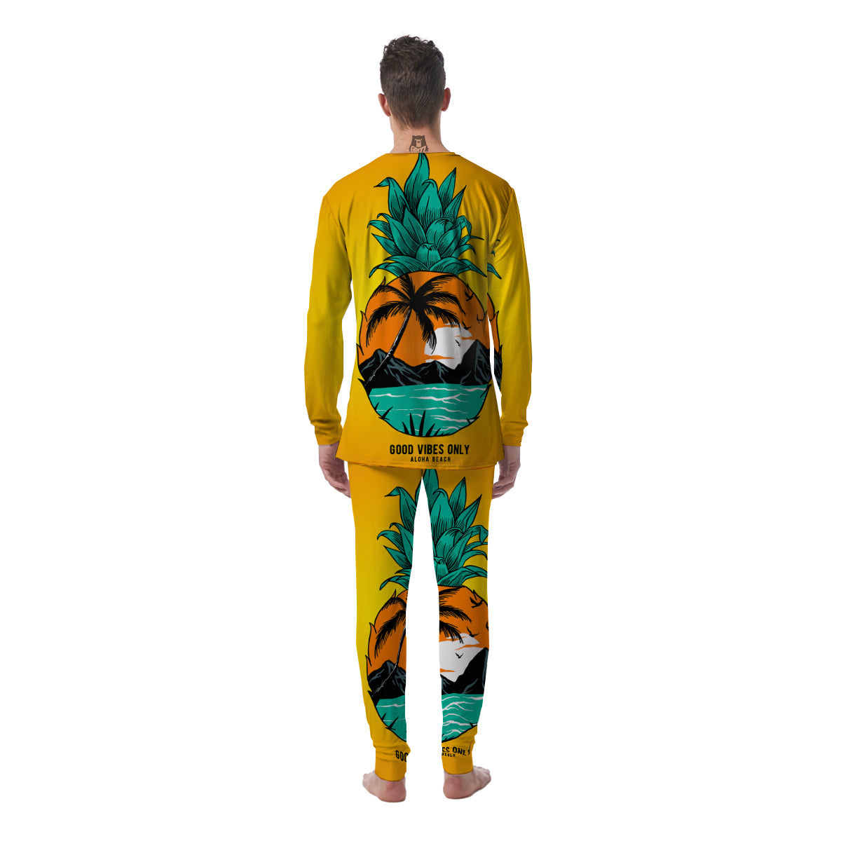 Yellow Pineapple Aloha Tropical Island Print Men's Pajamas-grizzshop