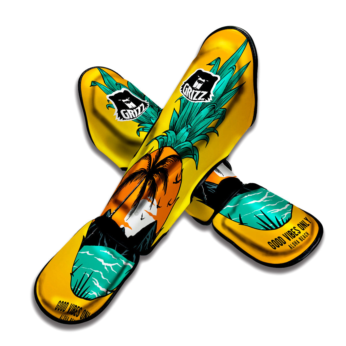 Yellow Pineapple Aloha Tropical Island Print Muay Thai Shin Guards-grizzshop