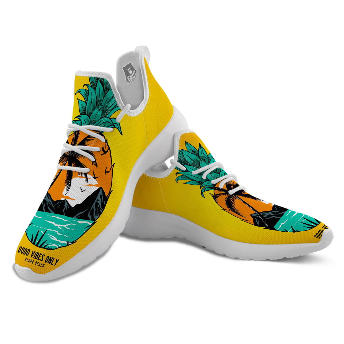 Yellow Pineapple Aloha Tropical Island Print White Athletic Shoes-grizzshop