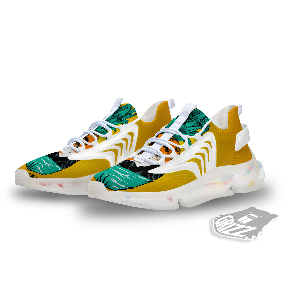 Yellow Pineapple Aloha Tropical Island Print White Gym Shoes-grizzshop