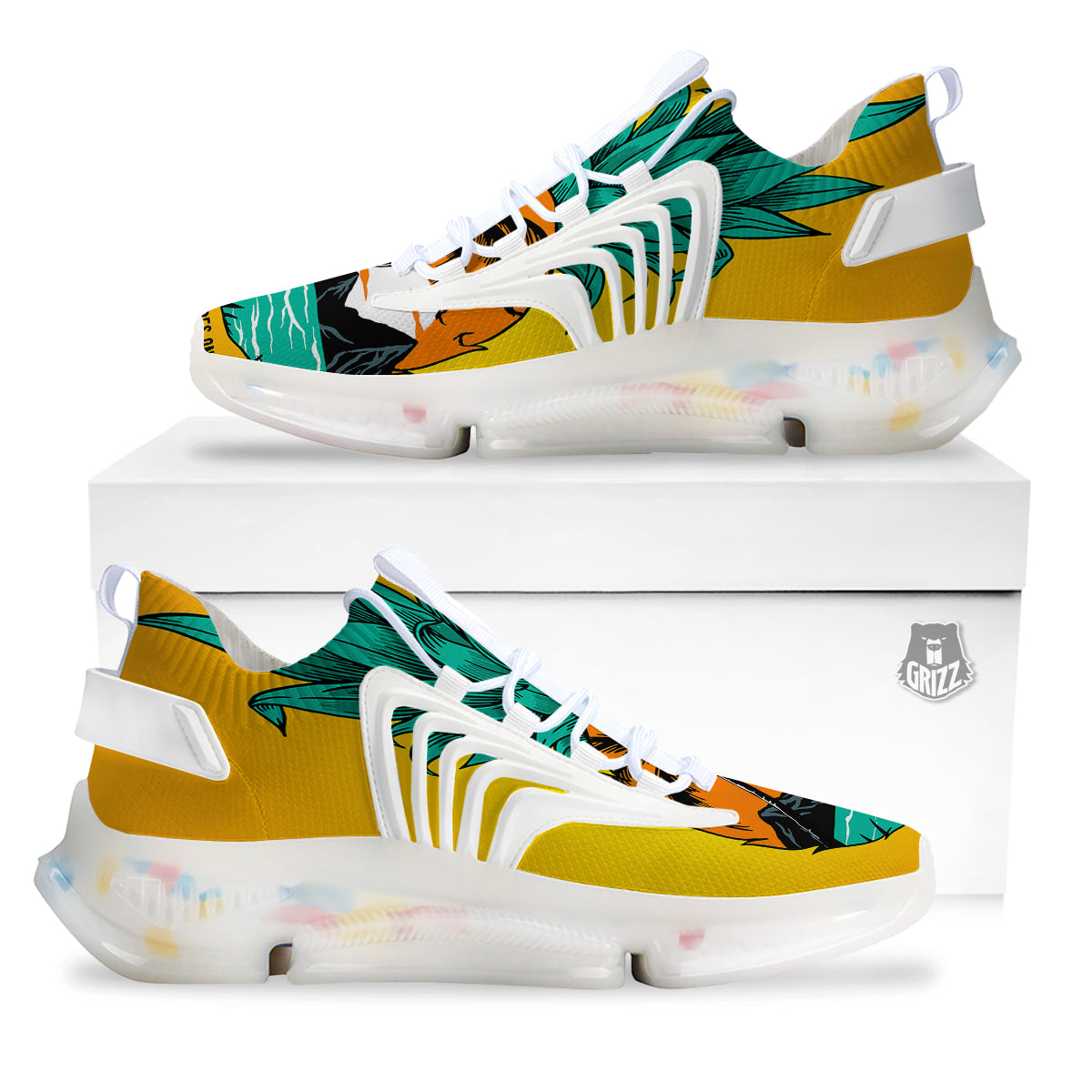Yellow Pineapple Aloha Tropical Island Print White Gym Shoes-grizzshop