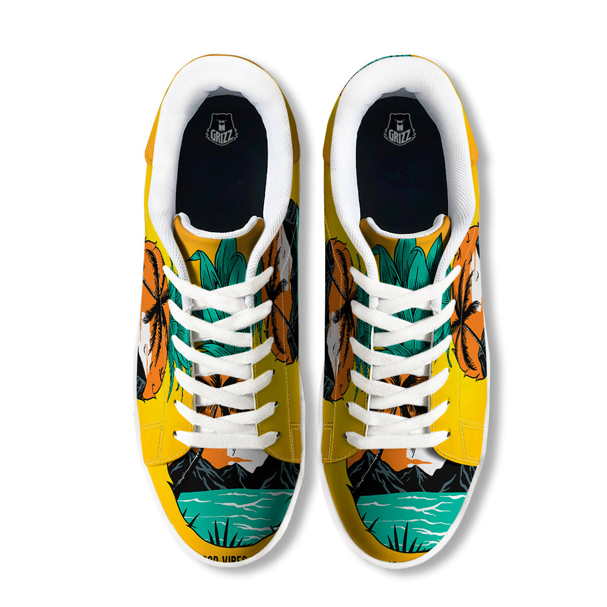 Yellow Pineapple Aloha Tropical Island Print White Low Top Sneakers-grizzshop
