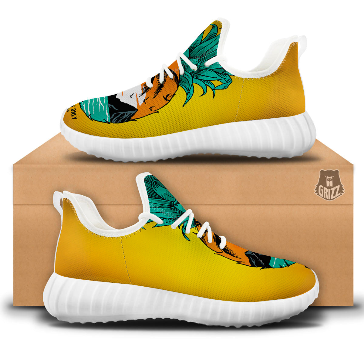 Yellow Pineapple Aloha Tropical Island Print White Walking Shoes-grizzshop